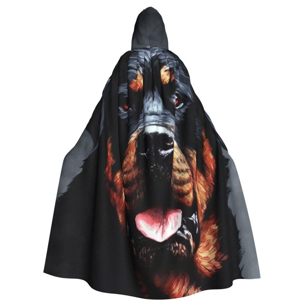 Cool Rottweiler Dog Art Halloween Hooded Cloak Full Length Adult Vampire Witch Cape for Halloween Cosplay Costumes