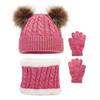 3PCS Children Winter Hat Scarf Gloves Set Kids Warm Thick Pom Pom Hat Cap Outdoor Thermal Accessories Sets Rose Red view 1