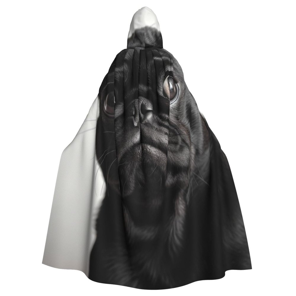 Dwrepo Cute Black Pug Dog Halloween Hooded Cloak Full Length Adult Vampire Witch Cape for Halloween Cosplay Costumes
