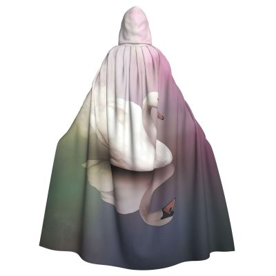 Dwrepo White Swan Halloween Hooded Cloak Full Length Adult Vampire Witch Cape for Halloween Cosplay Costumes