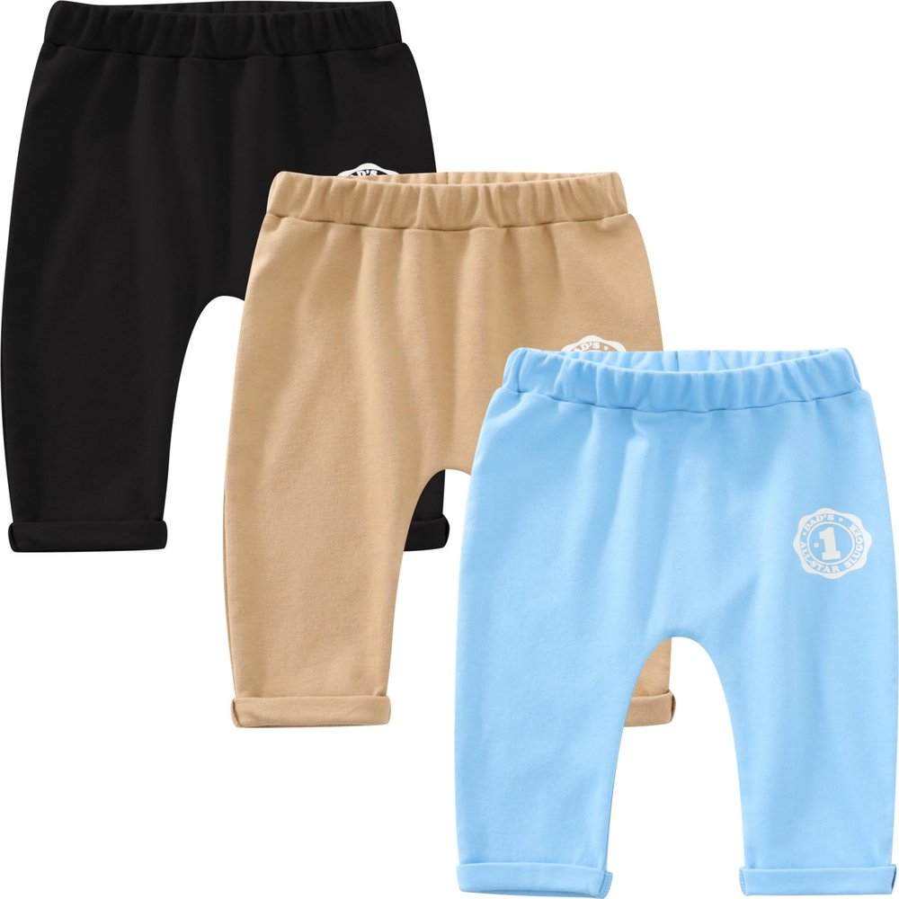JARMAKO Baby Boys Cotton Pants, Sweatpants with Ajustable Legs, Khaki/Blue/Black, 3-6 Months
