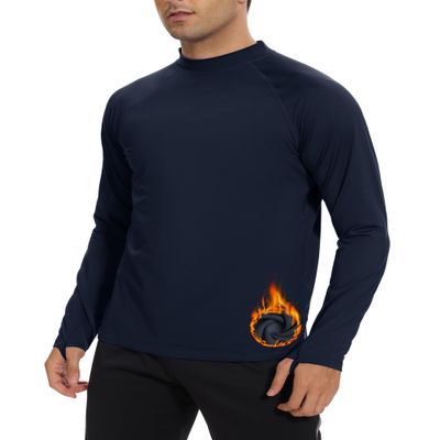 Cagola Mens Thermal Long Sleeve Mock Turtleneck Shirt Fleece Lined Undearshirts Midweight Base Layer Tops Cold Weather Warm Navy XL