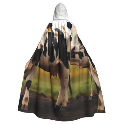 Dwrepo Dairy Cattle Halloween Hooded Cloak Full Length Adult Vampire Witch Cape for Halloween Cosplay Costumes