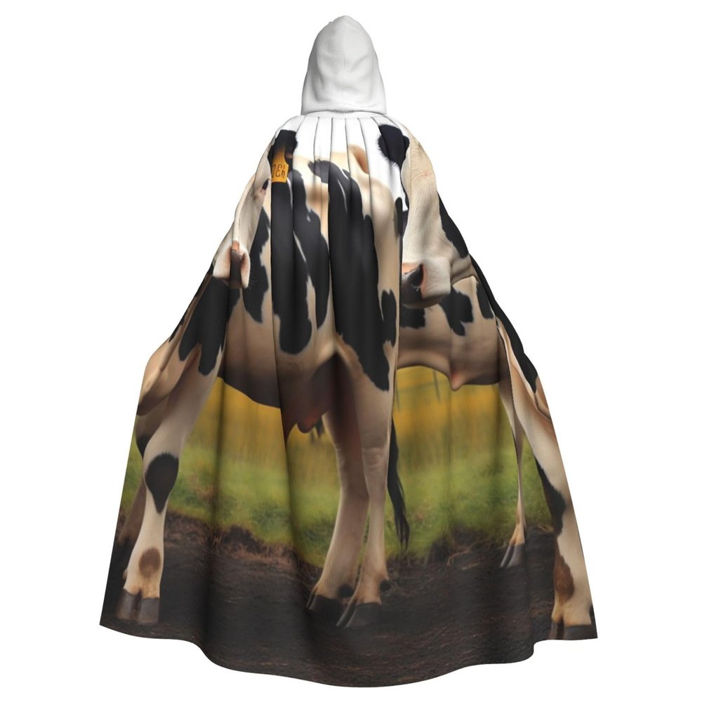 Dwrepo Dairy Cattle Halloween Hooded Cloak Full Length Adult Vampire Witch Cape for Halloween Cosplay Costumes