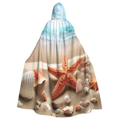 Dwrepo Sandbeach Shell Starfish Halloween Hooded Cloak Full Length Adult Vampire Witch Cape for Halloween Cosplay Costumes