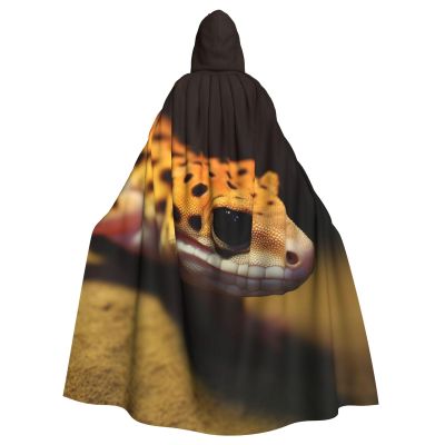 Dwrepo Leopard Little Gecko Halloween Hooded Cloak Full Length Adult Vampire Witch Cape for Halloween Cosplay Costumes