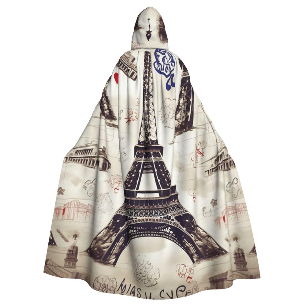 Dwrepo French Paris Tour Eiffel Tower Halloween Hooded Cloak Full Length Adult Vampire Witch Cape for Halloween Cosplay Costumes