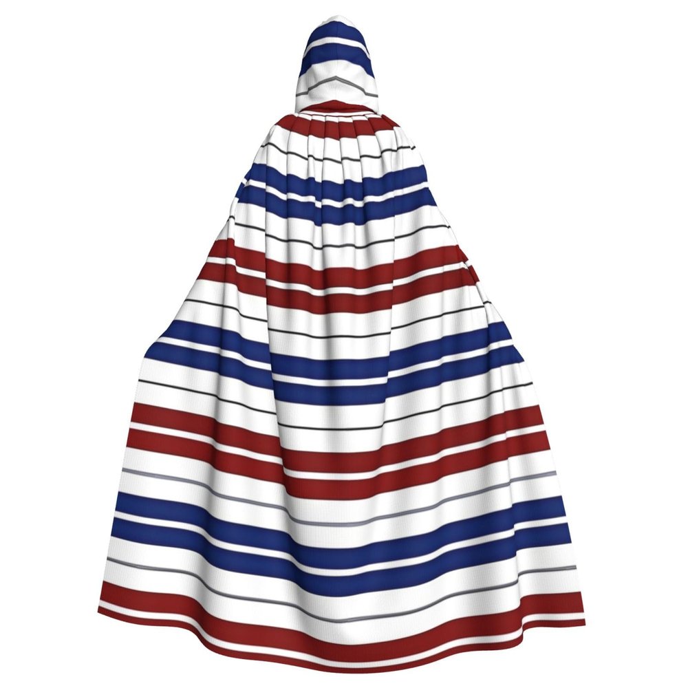 Dwrepo Red Blue White Gray Stripes Halloween Hooded Cloak Full Length Adult Vampire Witch Cape for Halloween Cosplay Costumes