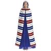 Dwrepo Red Blue White Gray Stripes Halloween Hooded Cloak Full Length Adult Vampire Witch Cape for Halloween Cosplay Costumes view 2