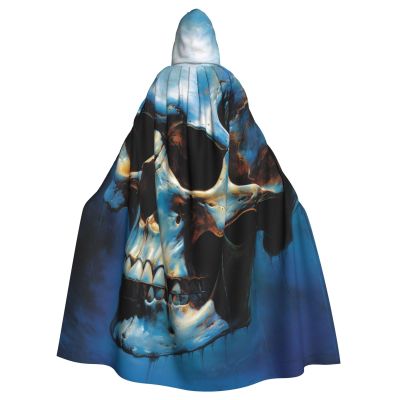 Dwrepo Skeleton on the water Halloween Hooded Cloak Full Length Adult Vampire Witch Cape for Halloween Cosplay Costumes