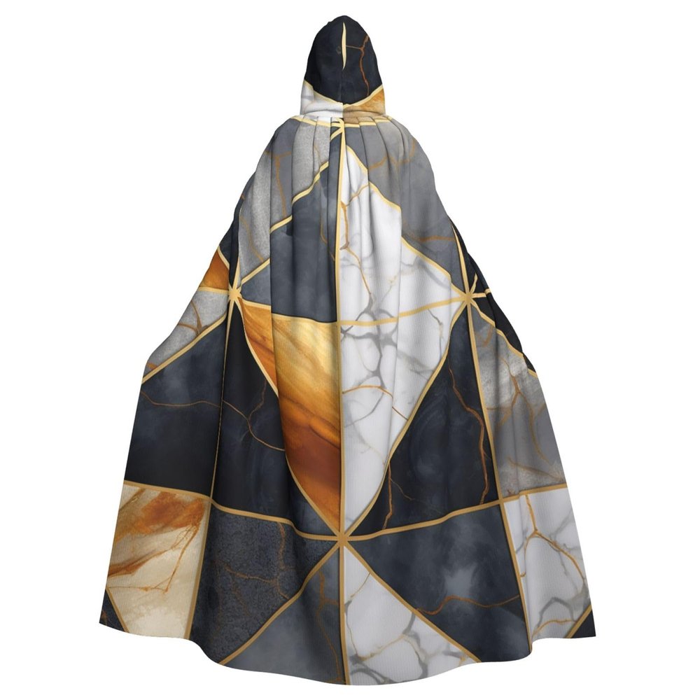 Dwrepo Geometric Marble Halloween Hooded Cloak Full Length Adult Vampire Witch Cape for Halloween Cosplay Costumes