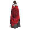 Dwrepo Red Rose Pattern Halloween Hooded Cloak Full Length Adult Vampire Witch Cape for Halloween Cosplay Costumes view 4