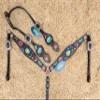 MOUSM Western Leather Headstall and Breast Collar Tack Set - Fluorescent Halloween Pumpkin and Bats Print with Rhinestone Conchos view 2