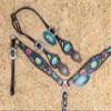 MOUSM Western Leather Headstall and Breast Collar Tack Set - Fluorescent Halloween Pumpkin and Bats Print with Rhinestone Conchos view 3