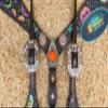 MOUSM Western Leather Headstall and Breast Collar Tack Set - Fluorescent Halloween Pumpkin and Bats Print with Rhinestone Conchos view 4