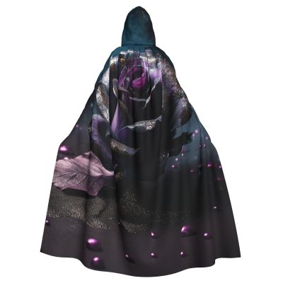 Dwrepo Purple Rose Halloween Hooded Cloak Full Length Adult Vampire Witch Cape for Halloween Cosplay Costumes