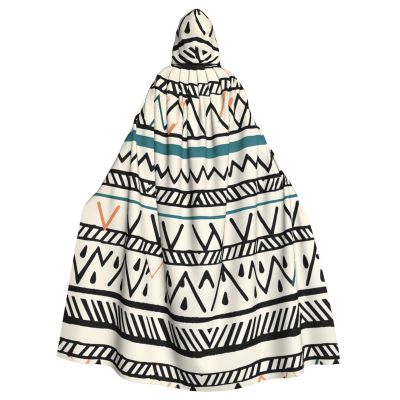 Dwrepo Boho Triangle Stripes Halloween Hooded Cloak Full Length Adult Vampire Witch Cape for Halloween Cosplay Costumes