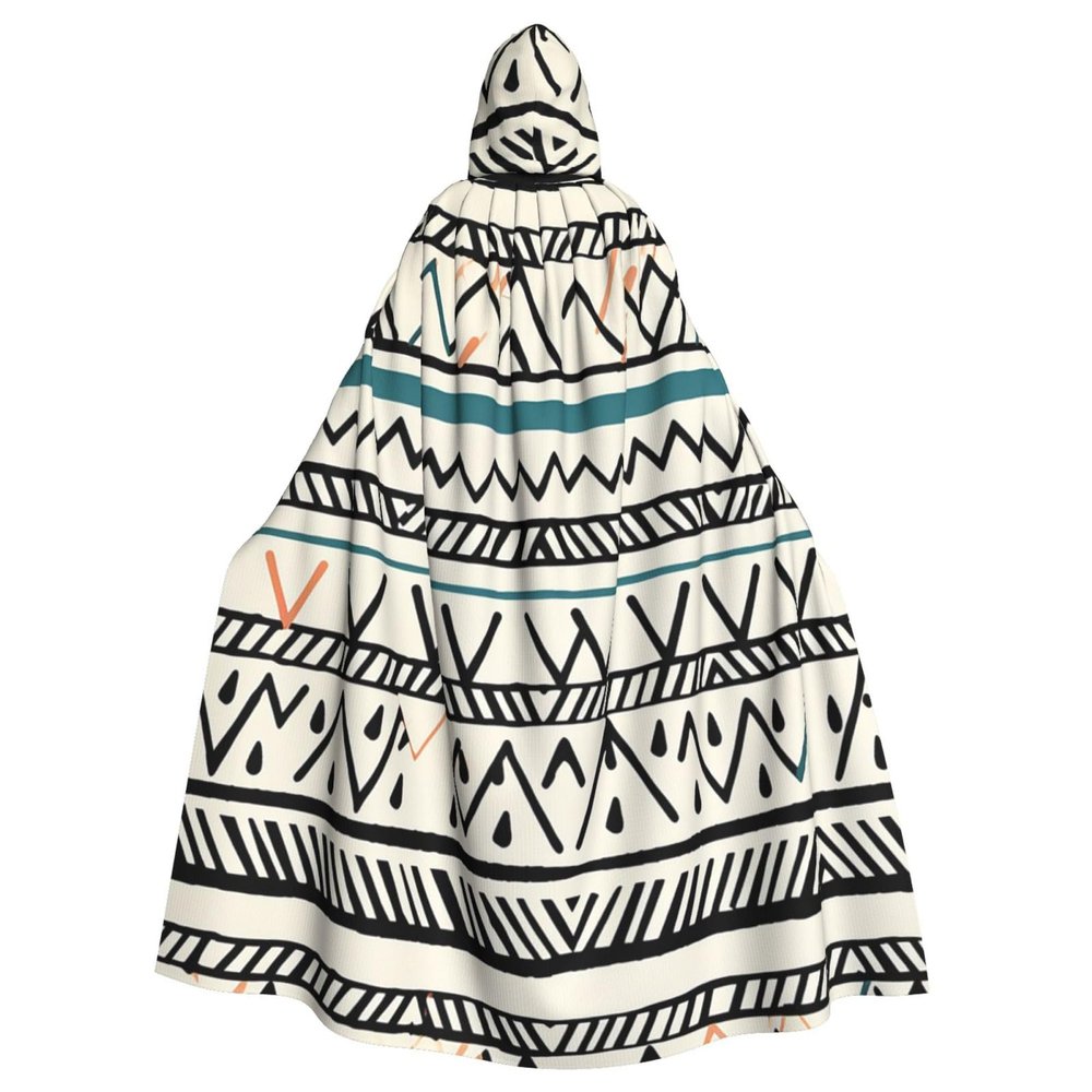 Dwrepo Boho Triangle Stripes Halloween Hooded Cloak Full Length Adult Vampire Witch Cape for Halloween Cosplay Costumes