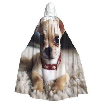 Dwrepo Cute Chihuahua Halloween Hooded Cloak Full Length Adult Vampire Witch Cape for Halloween Cosplay Costumes