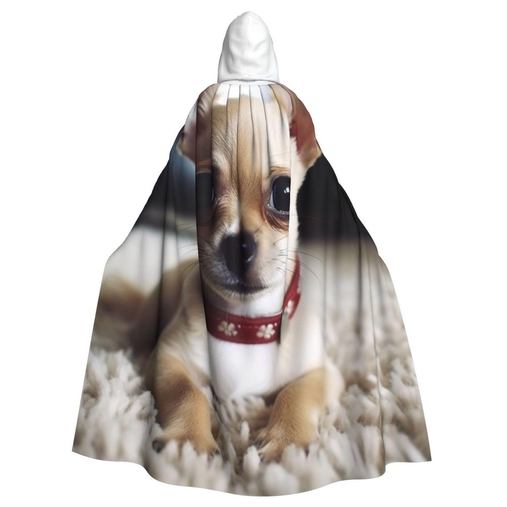 Dwrepo Cute Chihuahua Halloween Hooded Cloak Full Length Adult Vampire Witch Cape for Halloween Cosplay Costumes