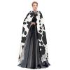 Dwrepo Black And White Cow Halloween Hooded Cloak Full Length Adult Vampire Witch Cape for Halloween Cosplay Costumes view 3