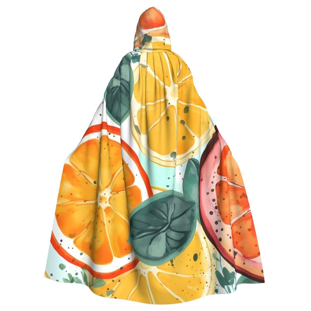 Dwrepo Citrus Fruit Painting Halloween Hooded Cloak Full Length Adult Vampire Witch Cape for Halloween Cosplay Costumes
