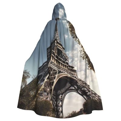 Dwrepo Eiffel Tower Halloween Hooded Cloak Full Length Adult Vampire Witch Cape for Halloween Cosplay Costumes