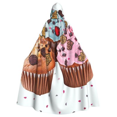 Dwrepo Cupcake And Muffin Halloween Hooded Cloak Full Length Adult Vampire Witch Cape for Halloween Cosplay Costumes