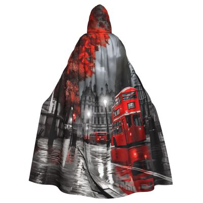 Red London Street Halloween Hooded Cloak Full Length Adult Vampire Witch Cape for Halloween Cosplay Costumes