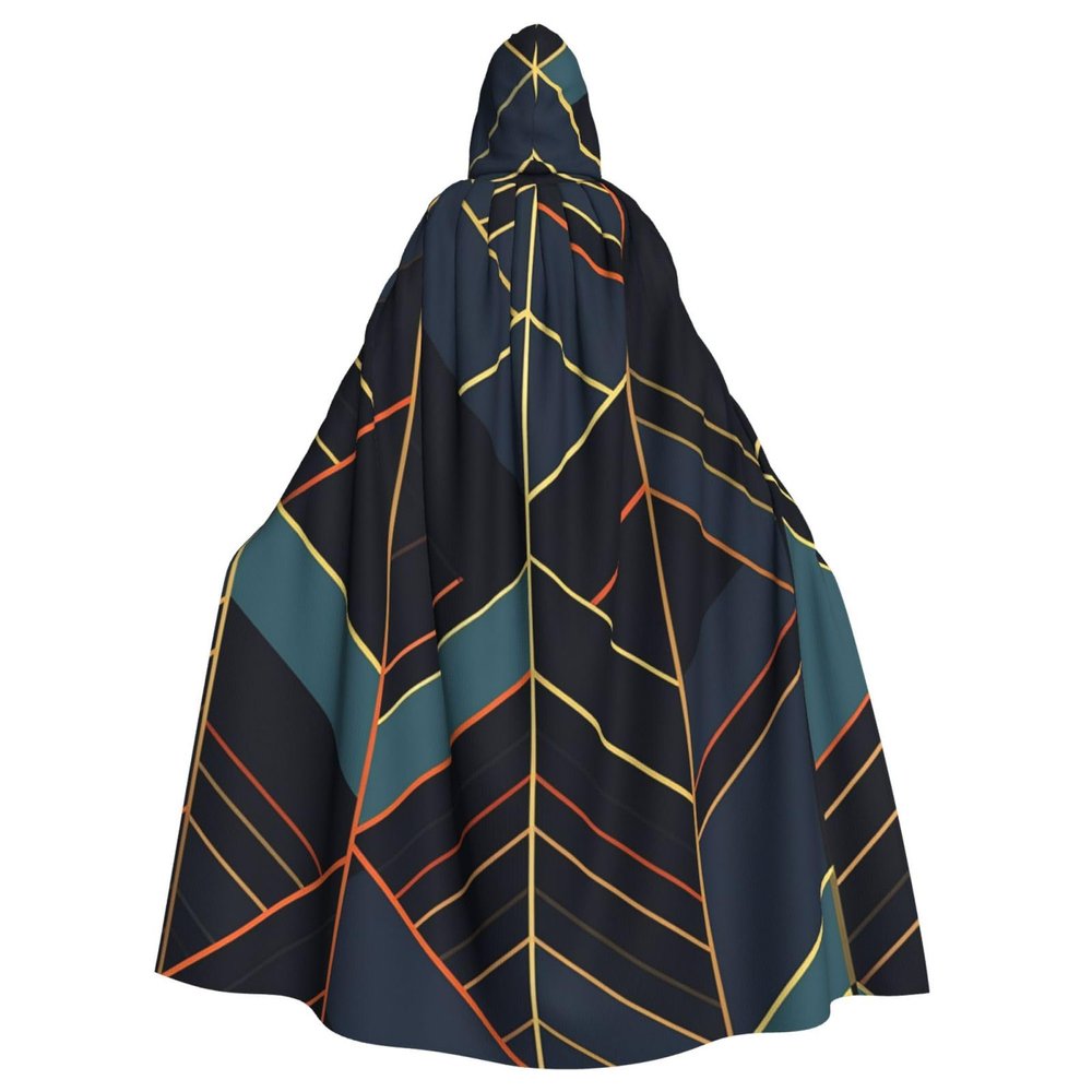 Dwrepo Geometric Lines Halloween Hooded Cloak Full Length Adult Vampire Witch Cape for Halloween Cosplay Costumes