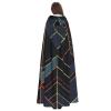 Dwrepo Geometric Lines Halloween Hooded Cloak Full Length Adult Vampire Witch Cape for Halloween Cosplay Costumes view 4
