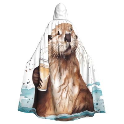 Dwrepo Sea Otter Halloween Hooded Cloak Full Length Adult Vampire Witch Cape for Halloween Cosplay Costumes