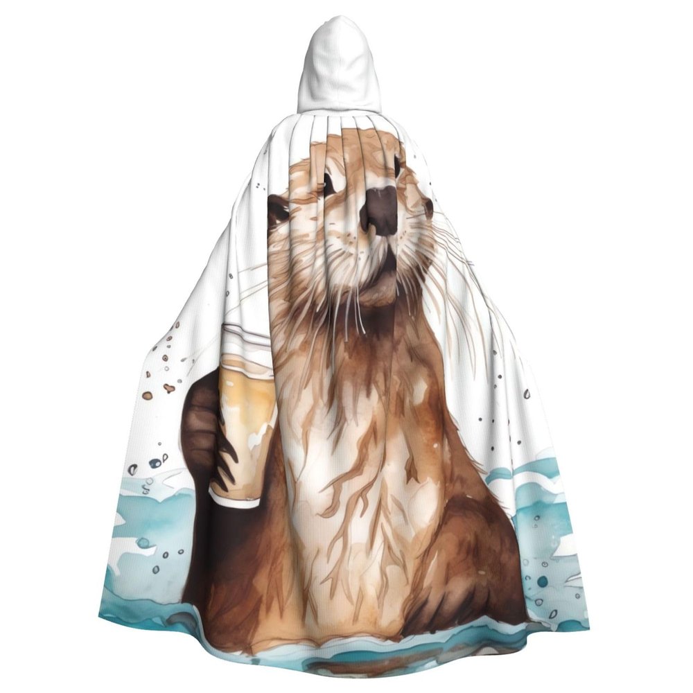 Dwrepo Sea Otter Halloween Hooded Cloak Full Length Adult Vampire Witch Cape for Halloween Cosplay Costumes