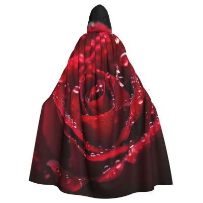 Dwrepo Red Rose Halloween Hooded Cloak Full Length Adult Vampire Witch Cape for Halloween Cosplay Costumes