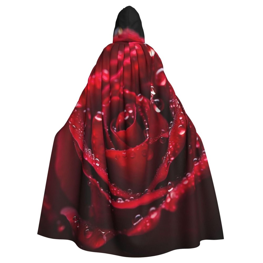 Dwrepo Red Rose Halloween Hooded Cloak Full Length Adult Vampire Witch Cape for Halloween Cosplay Costumes