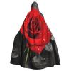 Dwrepo Black Red Rose Halloween Hooded Cloak Full Length Adult Vampire Witch Cape for Halloween Cosplay Costumes view 1