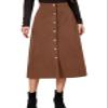 ebossy Women's Solid Basic High Waisted Corduroy Midi Skirts Button Front A-line Slim Wrap Skirt for Spring Fall (M, Coffee) view 1