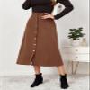 ebossy Women's Solid Basic High Waisted Corduroy Midi Skirts Button Front A-line Slim Wrap Skirt for Spring Fall (M, Coffee) view 3