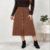 ebossy Women's Solid Basic High Waisted Corduroy Midi Skirts Button Front A-line Slim Wrap Skirt for Spring Fall (M, Coffee) view 4
