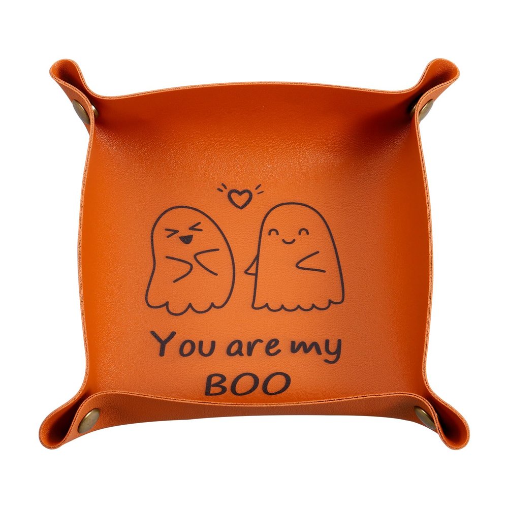 Boo Basket Stuffers for Him Her, Spooky Valet Tray for Girlfriend Boyfriend, Cute Halloween Decor, You Are My Boo Leather Tray Jewelry Dish,Mens Boo Basket Essentials