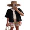 Women's Cardigans Shirt Short Sleeve Button Down Sweater Crop Top Y2k Fashion Knitted Shirt Top Streewear (standard, S, Black) view 1