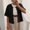 Women's Cardigans Shirt Short Sleeve Button Down Sweater Crop Top Y2k Fashion Knitted Shirt Top Streewear (standard, S, Black) view 2