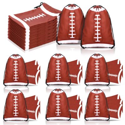 Berlune 48 Pieces Football Party Favors Drawstring Gift Bags 10 x 7 Inch Football Sports Goodie Bags Super Birthday Supplies Backpack Bulk Bowl for Gym Travel Party Storage Favors Supplies
