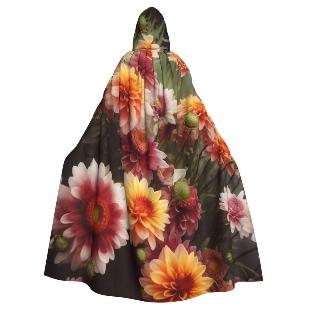 Dwrepo Flowers Halloween Hooded Cloak Full Length Adult Vampire Witch Cape for Halloween Cosplay Costumes