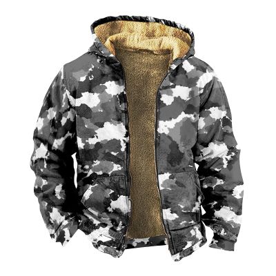 RODYETQQ Flannels Hoodies for Men Outdoor Casual Sweatshirt Windproof Hoodie Camo Jacket for Men Zip Up Winter Camouflage Jackets Camo Fleece Jacket Mens Full Zip Outdoor Coats(1-Gray,Large)