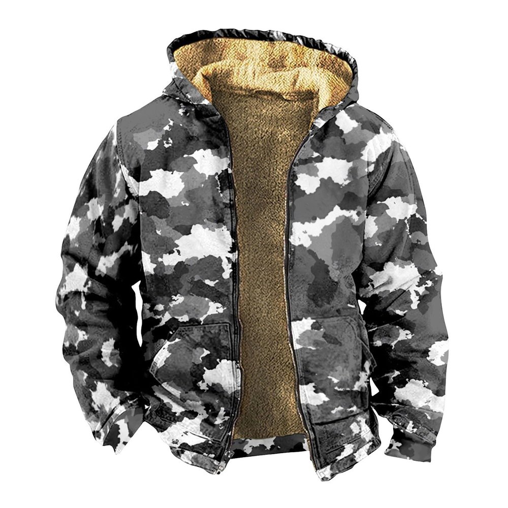RODYETQQ Flannels Hoodies for Men Outdoor Casual Sweatshirt Windproof Hoodie Camo Jacket for Men Zip Up Winter Camouflage Jackets Camo Fleece Jacket Mens Full Zip Outdoor Coats(1-Gray,Large)