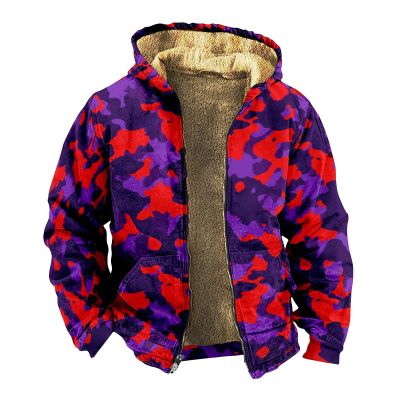 RODYETQQ Sweatshirts for Men Full Zip Up Coat Heavy Sweatshirt Winter Camo Hoodie for Men Camouflage Jacket Fleece Camo Jacket for Mens Big and Tall Outdoor Coats Long Sleeve Coat(1-Red,X-Large)
