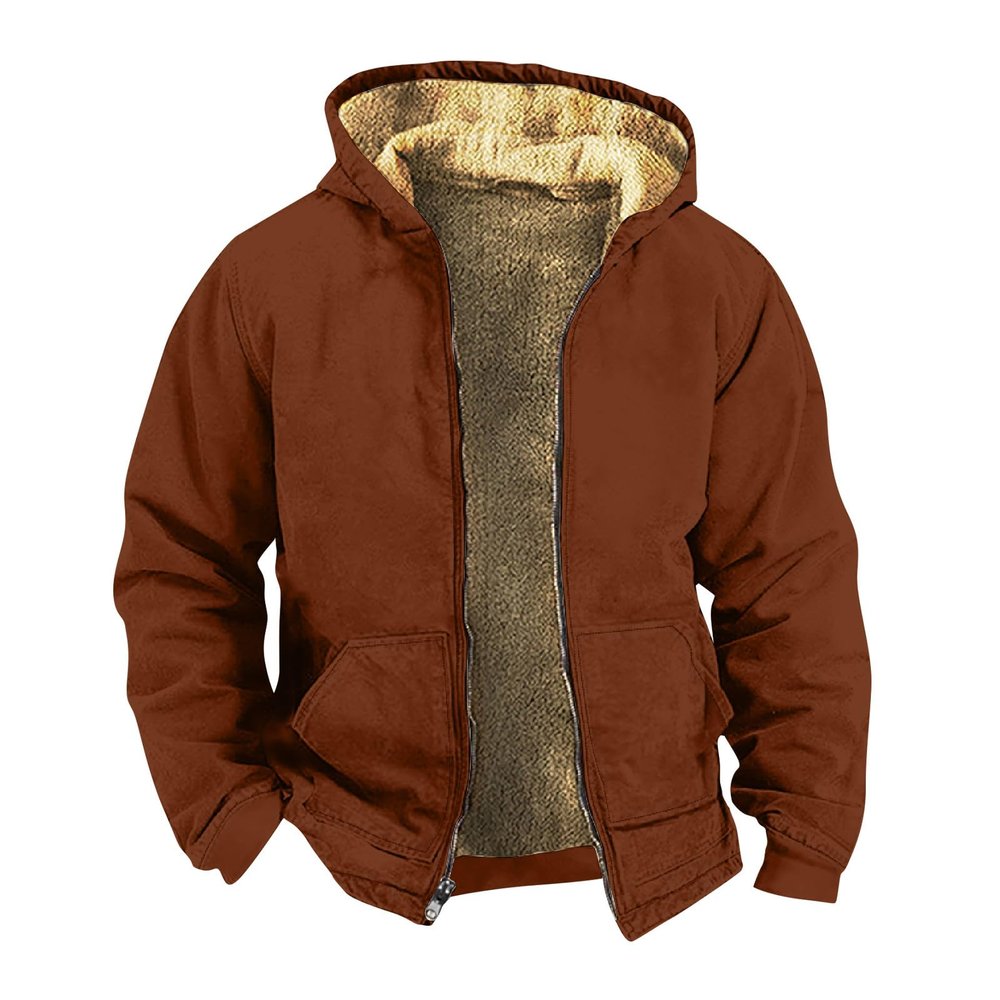 Rodyetqq Sherpa Lined Flannel Sweatshirt Zip Up Hoodie for Men - Black (3-Ginger, Large)