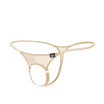 Kweltzeit Men's Thong Underwear G-string Mens Open Front Underwear Thong Sexy Men's Lingerie Beige