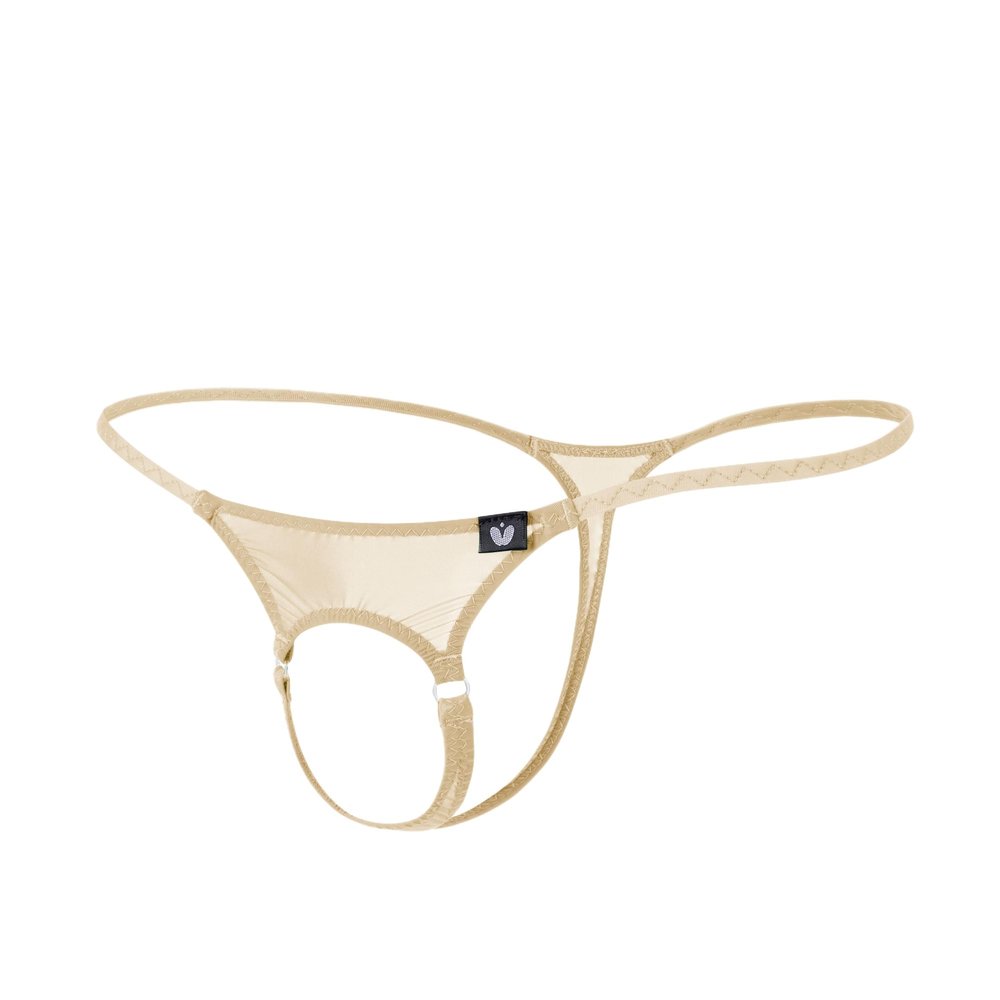 Kweltzeit Men's Thong Underwear G-string Mens Open Front Underwear Thong Sexy Men's Lingerie Beige